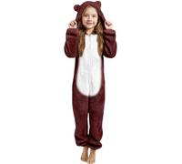 Tuta in pile Teddy per bambini e bambine, a tinta unita, con orecchie d'orso, con chiusura lampo, morbida, confortevole, per l'inverno, caldo, in peluche, per la casa, 2-14 anni, C03 vino, 5-6 Jahre