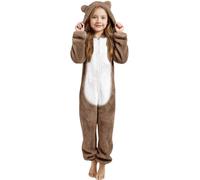 Tuta in pile Teddy per bambini e bambine, a tinta unita, con orecchie d'orso, con chiusura lampo, morbida, confortevole, per l'inverno, caldo, in peluche, per la casa, 2-14 anni, Caffè C03, 5-6 Jahre