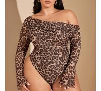 Tuta intera asimmetrica a una spalla con stampa leopardata, adatta per donne taglia forte, ideale per autunno e inverno. Perfetta per Ringraziamento, Natale, Capodanno, uscite, abiti da cocktail, musi