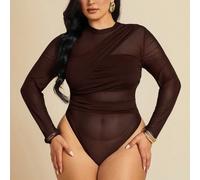 Tuta intera asimmetrica in pizzo nero con maniche lunghe e trasparente, adatta per cocktail festa, appuntamenti romantici, come strato base in autunno/inverno, feste, eventi formali, tuta in rete, per