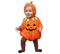 Tuta Intera con Cappuccio a Tema Zucca per Bambini in Pile con Zip, Pantaloni a Righe e Calzamaglia Piedini, Costume per Halloween e Feste di Carnevale, Abbigliamento per Neonati e Bambini Autunno