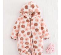 Tuta intera da bambina con cappuccio, maniche lunghe, in maglia morbida con motivo floreale, foderata termicamente, spessa, per autunno e inverno 6-9M,9-12M,12-18M,18-24M,2-3Y,0-1M,1-3M,3-6Mstampa dap
