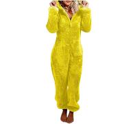 Tuta intera da donna in morbido pile, con cappuccio, tuta intera, invernale, calda, per Halloween, cosplay, per adulti e ragazzi (16 giallo, 4XL)