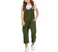 Tuta intera da ragazzo per ragazze, spalline spaghetti, tuta larga, pantaloni lunghi con tasca, tuta da 68 ragazzi, verde militare, 6-7 Anni