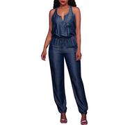 Tuta Intera Donna Elegante Tute Donna Eleganti Lunghe Denim Completo Donna Tuta Di Jeans Slim Fit Monopezzi Senza Maniche Vita Alta Cerimonia Playsuit Tailleur a Gamba Larga Cocktail Country Concert