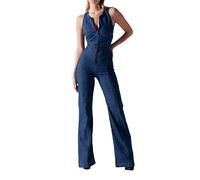 Tuta Intera Donna Elegante Tute Donna Eleganti Lunghe Tuta Di Jeans Jumpsuit Donna Senza Maniche Chic Tailleur Denim Vita Alta Country Concert Overall Pantalone Scollo a V Abiti Da Sera Interi Party