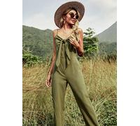Tuta intera donna jumpsuit manica corta verde pantaloni ampli palazzo D025