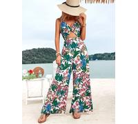 Tuta intera donna jumpsuit manica verde elegante pantaloni ampli palazzo 72270