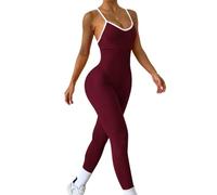 Tuta Intera Donna Sportiva Col V Un Pezzo Spaghetti Strap Senza Maniche Elegant Jumpsuit Estiva Rompers Tutina Aderente Costine Senza Schiena Tuta Lunga da Yoga Elasticizzata Palestra Bodysuit E XS