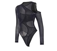 Tuta intera elegante estiva da donna, asimmetrica, in rete a contrasto, trasparente, audace e d'avanguardia L,M,S,XL,XSColore unicoTessuto in tulle