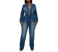 Tuta Intera In Denim Con Orlo Sfrangiato Salopette Da Donna Gamba Larga