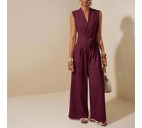 Tuta intera in lino con vita arricciata, cintura e senza maniche, asimmetrica, colore albicocca, nuova collezione Primavera/Estate 2025 L,M,S,XSColore unicoTessuto intrecciato