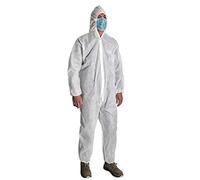 Tuta Intera Monouso da Lavoro con Cappuccio 40 Grammi art. 813P - DPI di I° Categoria CE (UNI EN ISO 13688) - SET DA 5 PEZZI (XL, BIANCO)