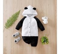 Tuta intera neonato/a con design a panda in peluche 3D per orecchie, tutina da esterno per neonati per autunno/inverno 6-9M,9-12M,12-18M,1-3M,3-6MPoliestere