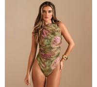 Tuta intera senza maniche con stampa floreale tie-dye rosa, tinta unita, per autunno/inverno. Tuta aderente asimmetrica senza maniche con arricciature. L,M,S,XL,XS,XXL,XXS,XXXL,XXXXLRitrattoTessuto in