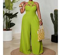Tuta intera verde avocado oversize da donna, con design a vita incrociata per snellire, pantaloni a gamba ampia, adatta per vacanze, appuntamenti casual, servizi fotografici di influencer e raduni chi