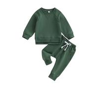 Tuta Invernale Bambino Set 2 Pezzi Felpa Cotone Bambino Senza Cappuccio Tinta Unita e Pantaloni Invernali con Tasche Tuta Ragazzo Calda Comoda Autunno e Inverno Casual per Bambini (Green, 0-6 Months)