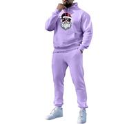 Tuta invernale calda natalizia da uomo 2025 casual comoda alla moda vestibilità ampia stampata felpa con cappuccio pantaloni della tuta set per interni ed esterni regali di Natale, Viola chiaro., M