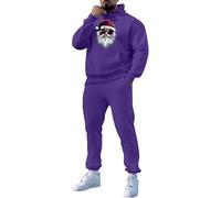 Tuta invernale calda natalizia da uomo, casual, comoda, alla moda, vestibilità ampia, con stampa, felpa con cappuccio, pantaloni della tuta, set per interni ed esterni, regali di Natale, Viola scuro