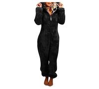 Tuta invernale da donna, morbida, morbida, tutina invernale per la casa, pigiama, tuta da casa, tuta intera Onesie Loungewear con chiusura lampo, in pile Teddy, Nero , XXXXL