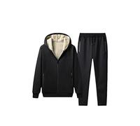 Tuta invernale da uomo in cashmere e agnello, con cappuccio, felpa spessa, calda, abbigliamento sportivo, set casual da 2 pezzi, Nero , XL