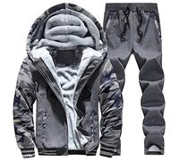 Tuta invernale da uomo Plus Size Giacca mimetica Pantaloni ispessiti Plus Velvet Maglione Caldo Abbigliamento Sportivo Abiti Boy Suit Set, Grigio scuro, 4XL