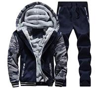Tuta invernale da uomo Plus Size Giacca mimetica Pantaloni ispessiti Plus Velvet Maglione Caldo Abbigliamento Sportivo Abiti Boy Suit Set, Blu scuro, XXL