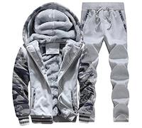 Tuta invernale da uomo Plus Size Giacca mimetica Pantaloni ispessiti Plus Velvet Maglione Caldo Abbigliamento Sportivo Abiti Boy Suit Set, Grigio, L