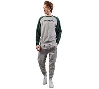 TUTA ITALIA UOMO 102 G/COLLO felpa CON BANDA GRIGIO MELANGE CHIARO/VERDE Tg. 2XL