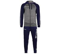 TUTA ITALIA UOMO 103 IN FELPA CON CAPP. E BANDA GRIGIO MELANGE SCURO/BLU Tg. XS