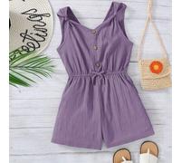 Tuta jumpsuit casual con corpetto a nodi e bottoni frontali, decorata con texture intrecciata, adatta per uscite primaverili, stile pastorale, tè pomeridiano in giardino, uscite casual per le ragazze 