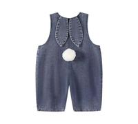 Tuta larga in denim pasquale per bambini e bambine carine salopette in denim con orecchie pompon neonato coniglietto gamba larga jeans salopette alla moda vintage lavato bretelle pantaloni, Blu, 12-18