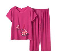 Tuta Leggera Donna - Abito Estivo per Anziani con Stampa Floreale Abito Estivo per Anziani in di Cotone a Maniche Corte per Completo da Due Pezzi Pantaloni Ginnastica