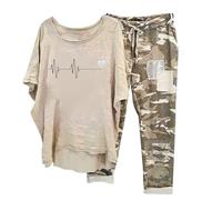 Tuta Lino Donna Estiva, Donna Tuta Estiva Moda da Spiaggia Completo Sportivo in Due Pezzi Lino Maglia a Manica Corta + Pantaloni Lunghi Abbigliamento Elegante Casual Completo Larghi Curvy Tuta da Casa