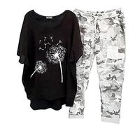 Tuta Lino Donna Estiva, Donna Tuta Estiva Moda da Spiaggia Completo Sportivo in Due Pezzi Lino Maglia a Manica Corta + Pantaloni Lunghi Abbigliamento Elegante Casual Completo Larghi Curvy Tuta da Casa