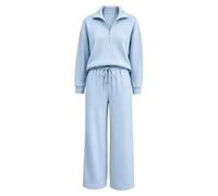 Tuta Lounge Set Per Le Donne Mezza Zip A Costine Texture Tute | Set tuta da donna con mezza zip pullover a coste Texture a gamba larga pantaloni a due pezzi