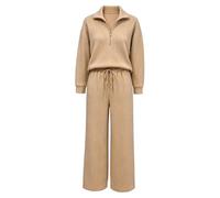 Tuta Lounge Set Per Le Donne Mezza Zip A Costine Texture Tute | Set tuta da donna con mezza zip pullover a coste Texture a gamba larga pantaloni a due pezzi