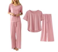 Tuta Loungewear Estiva Donna in Tessuto Fresco, Top a Maniche Corte Scollo Rotondo e Pantaloni, Set Pigiama Morbido e Traspirante per la Casa