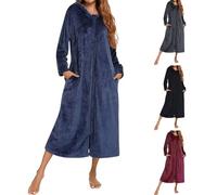 Tuta lunga da donna, elegante, morbida, vestaglia invernale in flanella, con tasche, accappatoio caldo per la casa, in pile, grigio., s