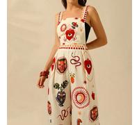 Tuta lunga estiva casual da donna per vacanze, con stampe boho tropicali di leopardo, tartaruga, occhio del diavolo, serpente e uccello, con grandi tasche e bretelle, colore nero L,M,S,XL,XS,XXL,XXS,X