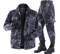 Tuta mimetica tattica mimetica leggera unisex, set di tuta uniforme da caccia mimetica, primavera maschile e usura autunnale, Stampa pitone nero, Medium