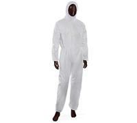 Tuta monouso in laminato B-TEX, 65 gr/m2, cappuccio, polsi, vita e caviglie elasticizzati, cerniera e patta adesiva, colore bianco (L)