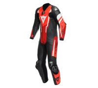 Tuta moto pelle estiva Dainese MISANO 3 PERF. D-AIR® Nero Rosso Rosso fluo