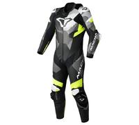 Macna Ignite Tuta in pelle da moto monopezzo traforata, nero-bianco-giallo, taglia 56 per maschi