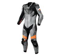Macna Ignite Tuta in pelle da moto monopezzo traforata, nero-grigio-arancione, taglia 48 per maschi