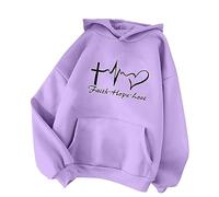 Tuta natalizia da donna casual e confortevole temperamento versatile stampa girocollo tasca a maniche lunghe pullover con cappuccio felpa con cappuccio da donna felpe con cappuccio sportive, Viola, S