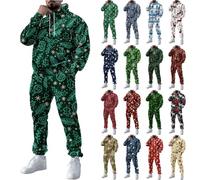 Tuta natalizia da uomo con divertente renna albero di Natale, tuta oversize a maniche lunghe con cappuccio e pantaloni della tuta, set da jogging per vacanze, sport, costumi con tasche, Verde, L
