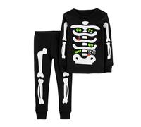 Tuta natalizia per bambini, per Halloween, per ragazzi, con stampa scheletrica che si illumina al buio, con top a maniche lunghe e pantaloni, morbida, comoda biancheria da notte con il proprio nome