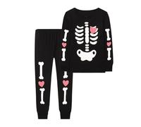 Tuta natalizia per bambini, per Halloween, per ragazzi, con stampa scheletrica che si illumina al buio, con top a maniche lunghe e pantaloni, morbida, comoda biancheria da notte con il proprio nome