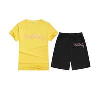 Tuta Neonato 2 Pezzi Abbigliamento Set per Bambini Estivi Estate Vestiti Outfit Il Tempo Libero Stampa Righe Estive T Shirt Manica Corta e Pantaloncini Ragazze 1-4 Anni
